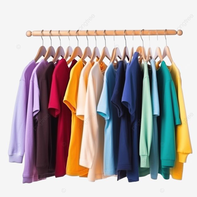 Clean colourful clothes hanging on a wooden rail